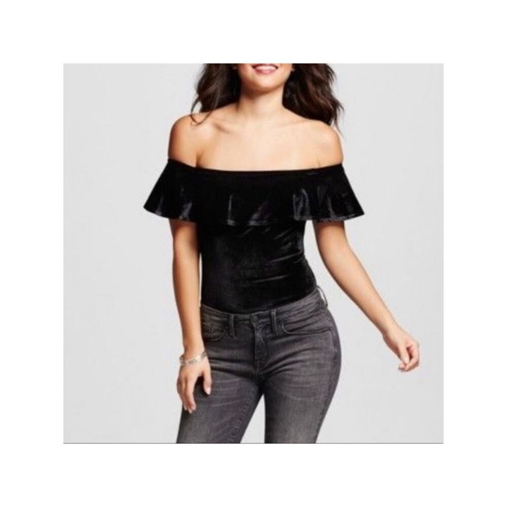 MAISIE Womens Velvet Snap-closure Flutter Sleeve Party Body Suit Top